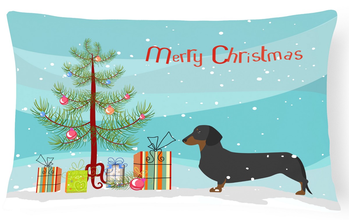 BB2900PW1216 Dachshund Merry Christmas Tree Canvas Fabric Decorative Pillow
