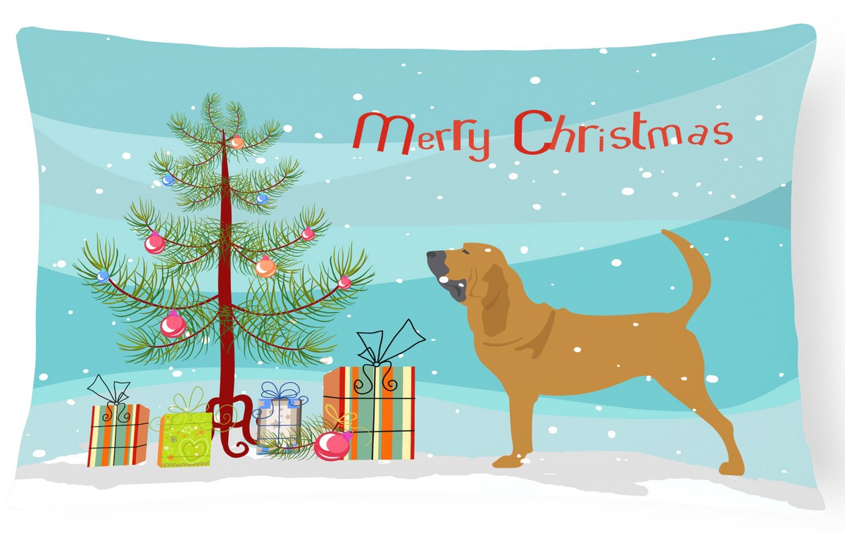 Bloodhound Merry Christmas Tree Canvas Fabric Decorative Pillow