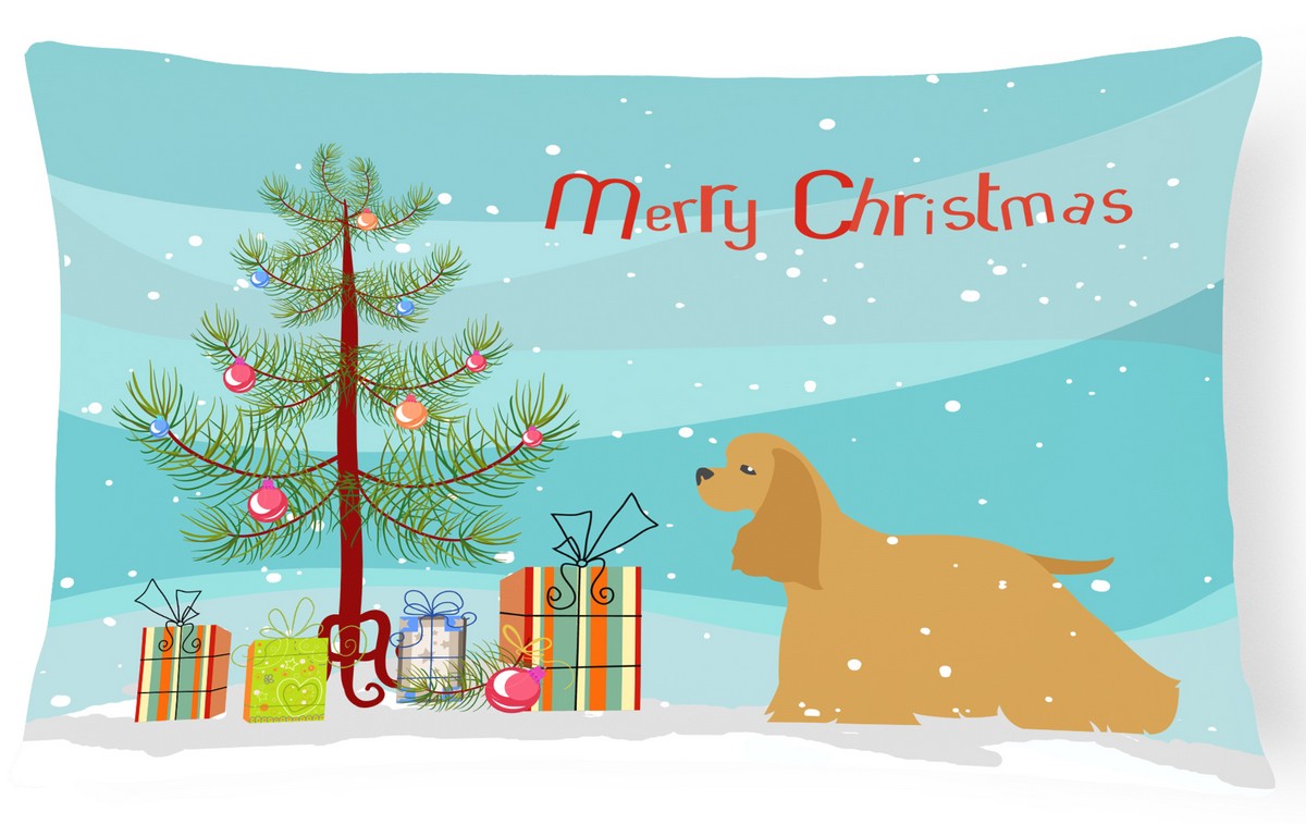 BB2904PW1216 Cocker Spaniel Merry Christmas Tree Canvas Fabric Decorative Pillow