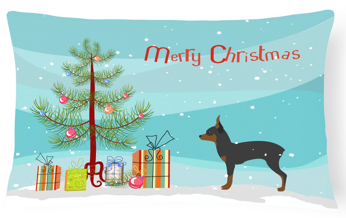 Toy Fox Terrier Merry Christmas Tree Canvas Fabric Decorative Pillow
