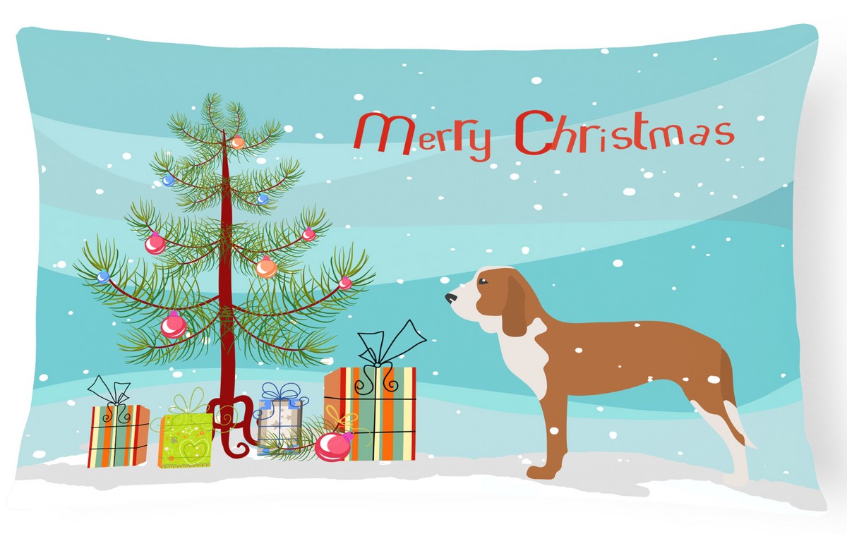 Spanish Hound Merry Christmas Tree Canvas Fabric Decorative Pillow