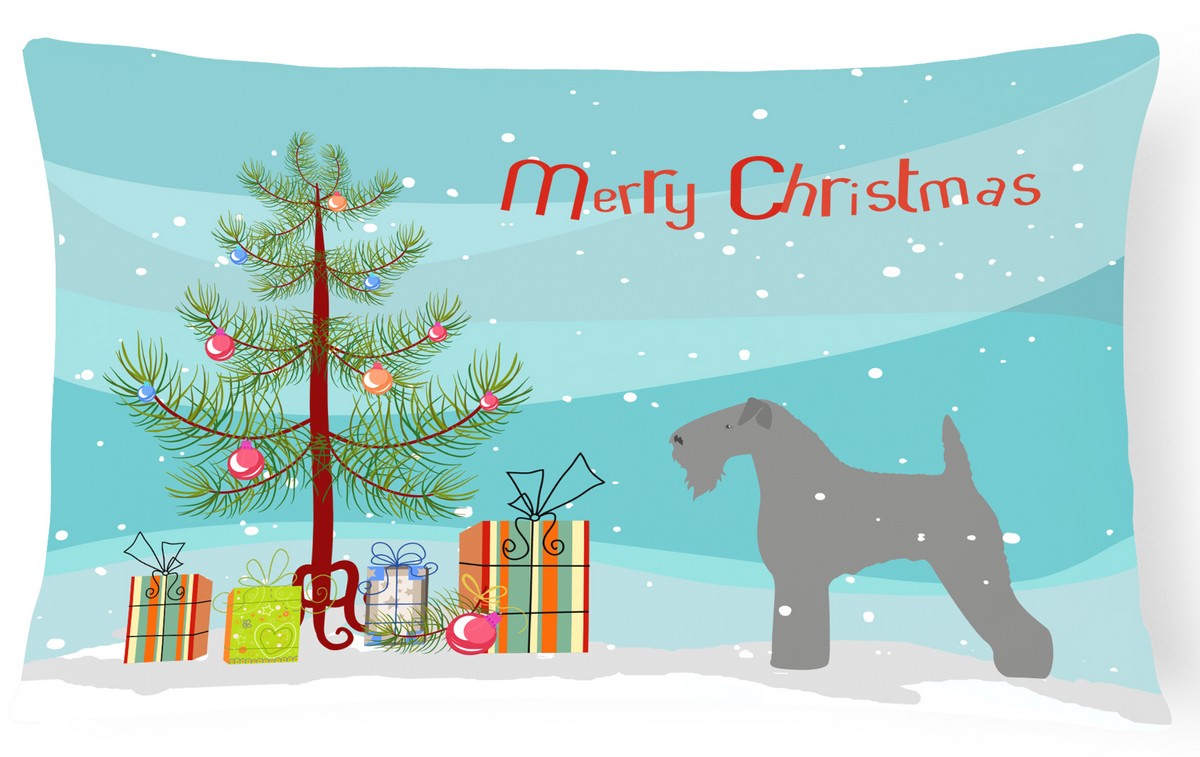 Kerry Blue Terrier Merry Christmas Tree Canvas Fabric Decorative Pillow