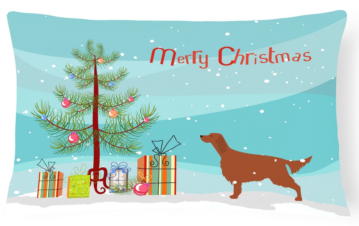 Irish Setter Merry Christmas Tree Canvas Fabric Decorative Pillow