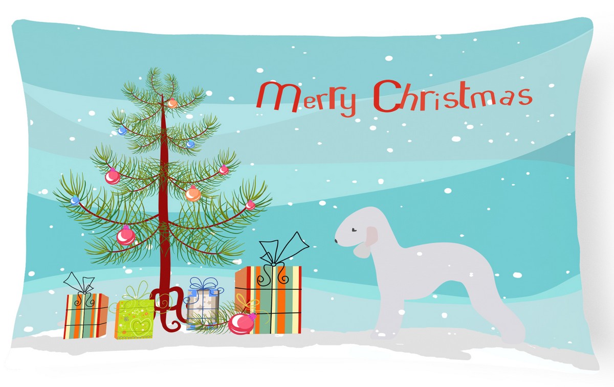BB2912PW1216 Bedlington Terrier Merry Christmas Tree Canvas Fabric Decorative Pillow