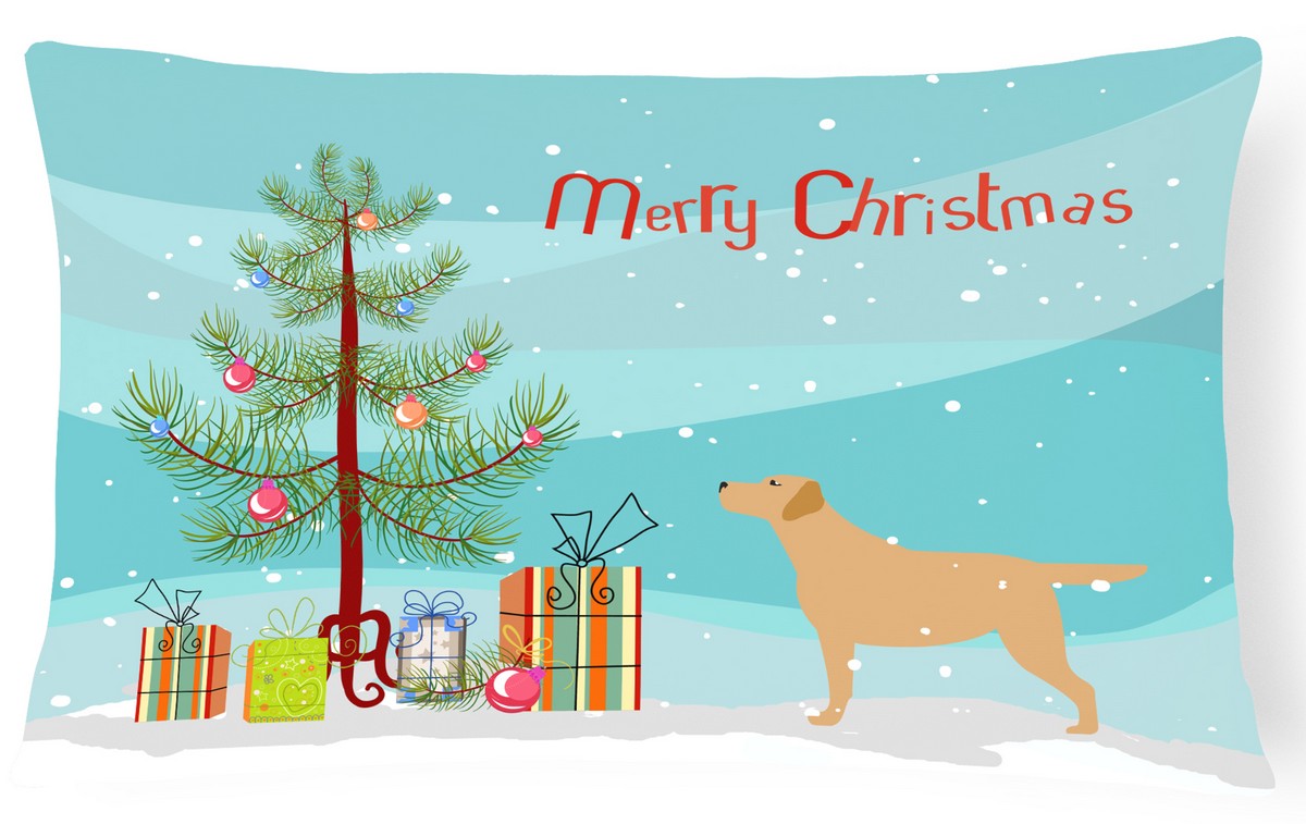 Yellow Labrador Retriever Merry Christmas Tree Canvas Fabric Decorative Pillow