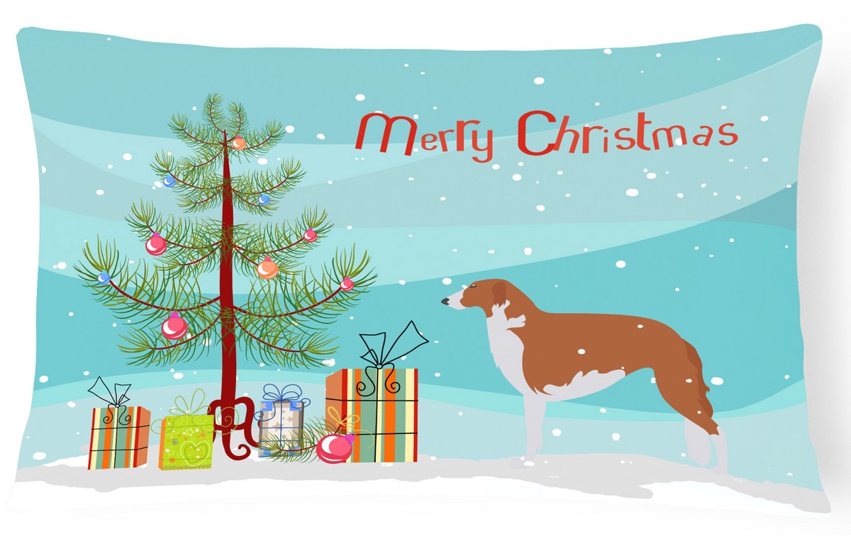 Borzoi Russian Greyhound Merry Christmas Tree Canvas Fabric Decorative Pillow