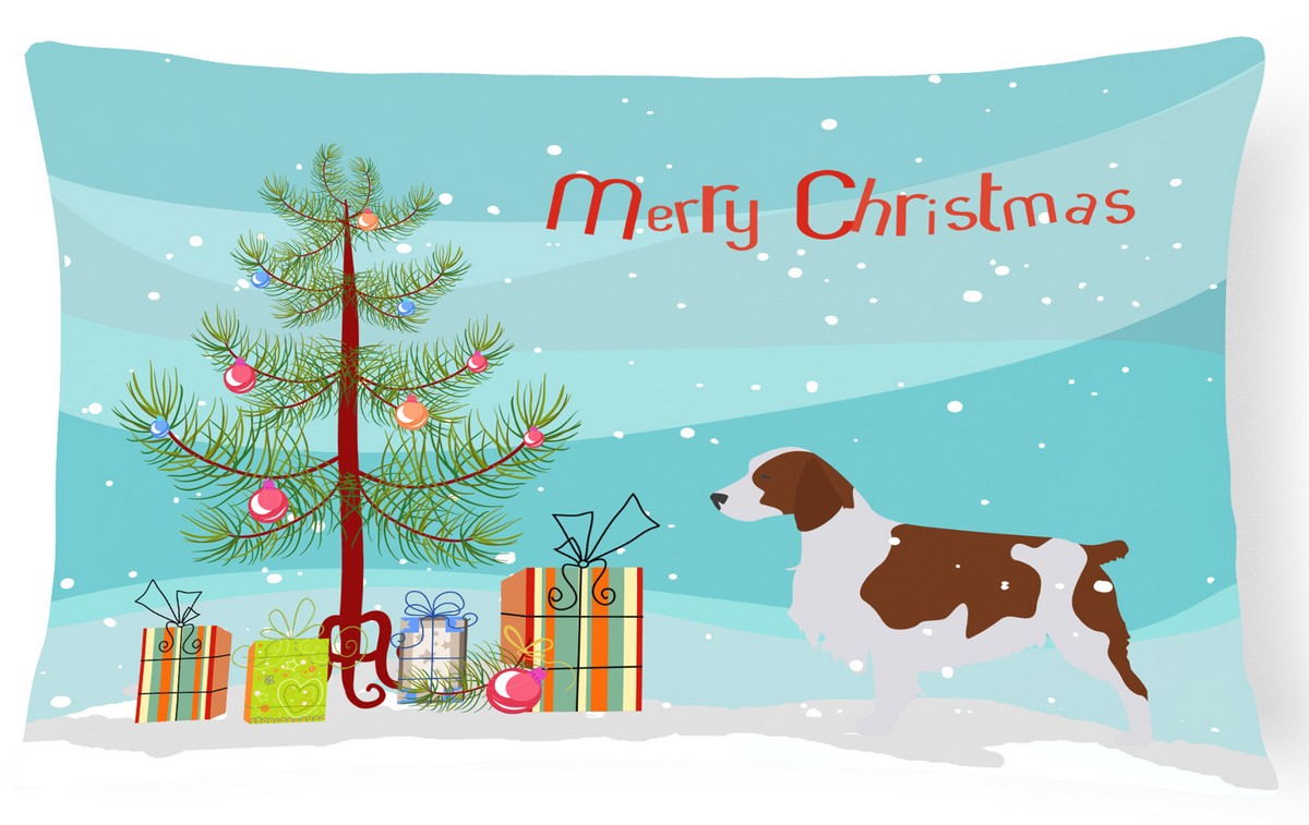 Welsh Springer Spaniel Merry Christmas Tree Canvas Fabric Decorative Pillow