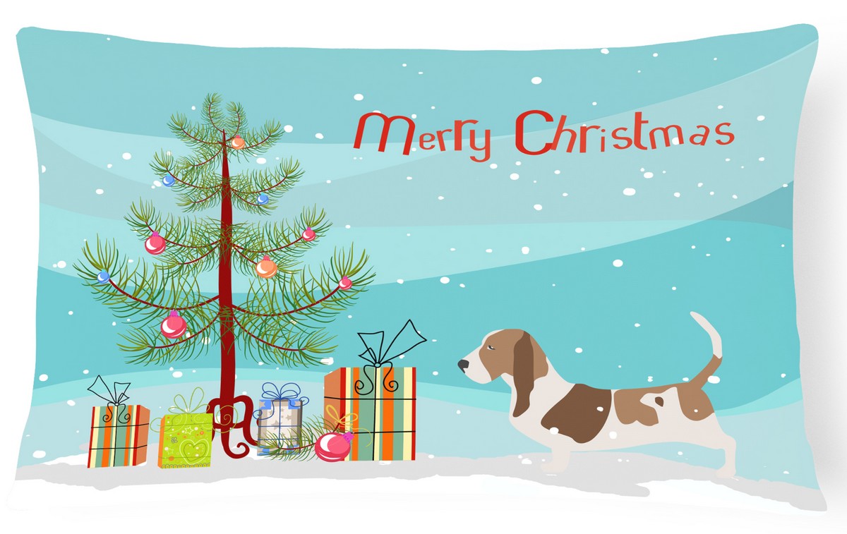 Basset Hound Merry Christmas Tree Canvas Fabric Decorative Pillow
