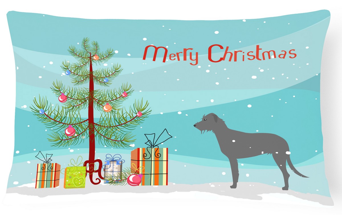 Irish Wolfhound Merry Christmas Tree Canvas Fabric Decorative Pillow