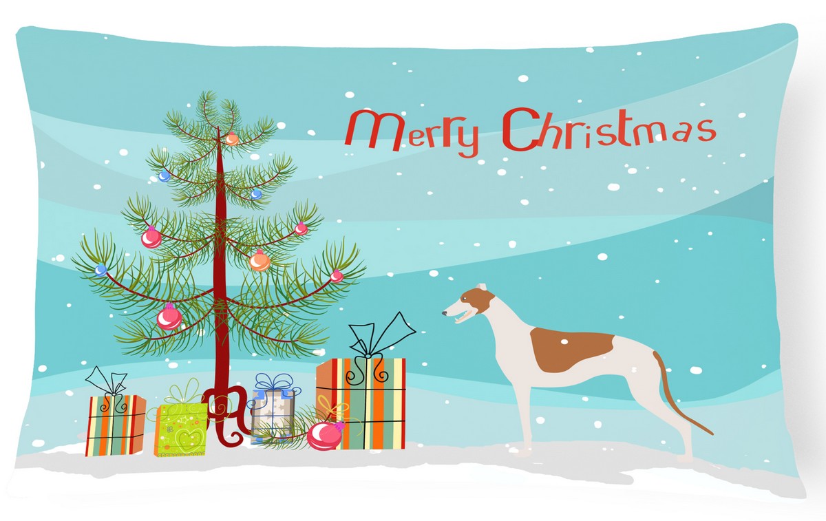 BB2923PW1216 Greyhound Merry Christmas Tree Canvas Fabric Decorative Pillow