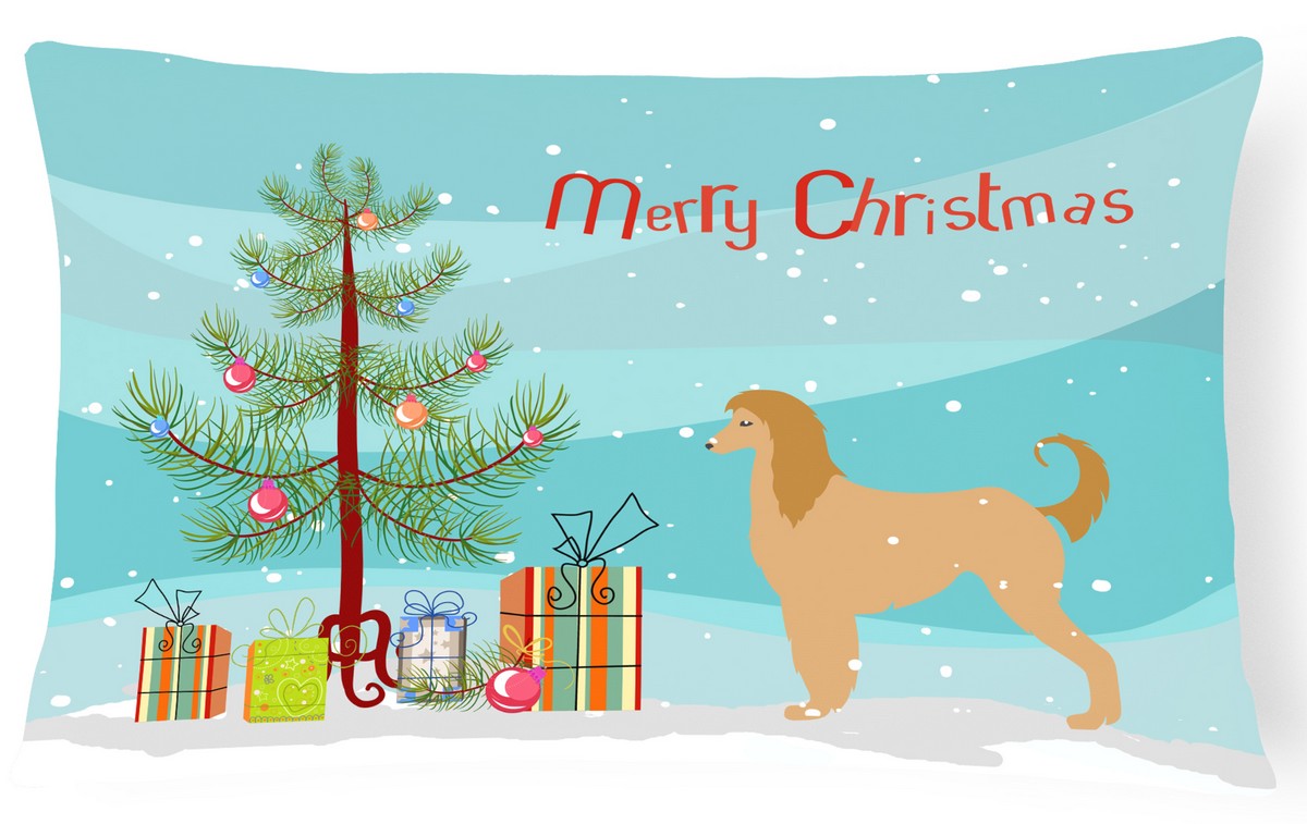 Afghan Hound Merry Christmas Tree Canvas Fabric Decorative Pillow