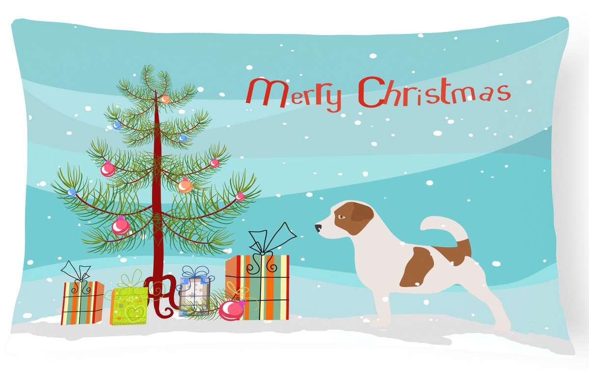 Jack Russell Terrier Merry Christmas Tree Canvas Fabric Decorative Pillow
