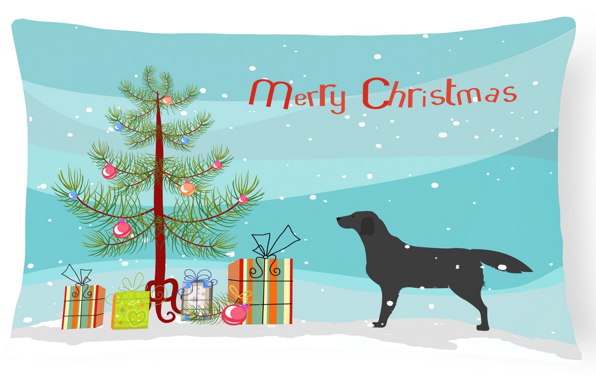 Black Labrador Retriever Merry Christmas Tree Canvas Fabric Decorative Pillow