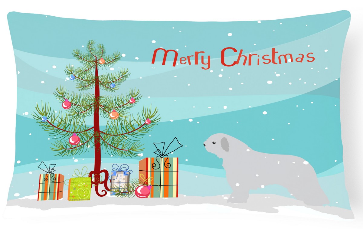 Spanish Water Dog Merry Christmas Tree Canvas Fabric Decorative Pillow