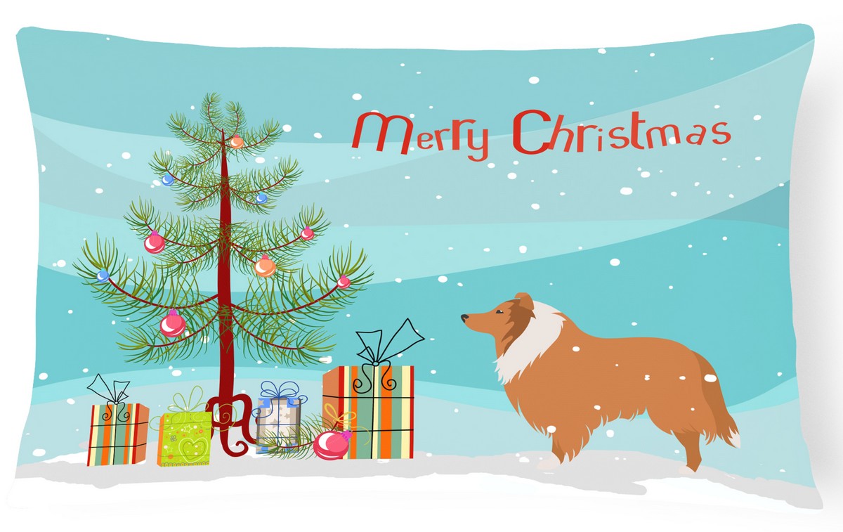 Collie Dog Merry Christmas Tree Canvas Fabric Decorative Pillow