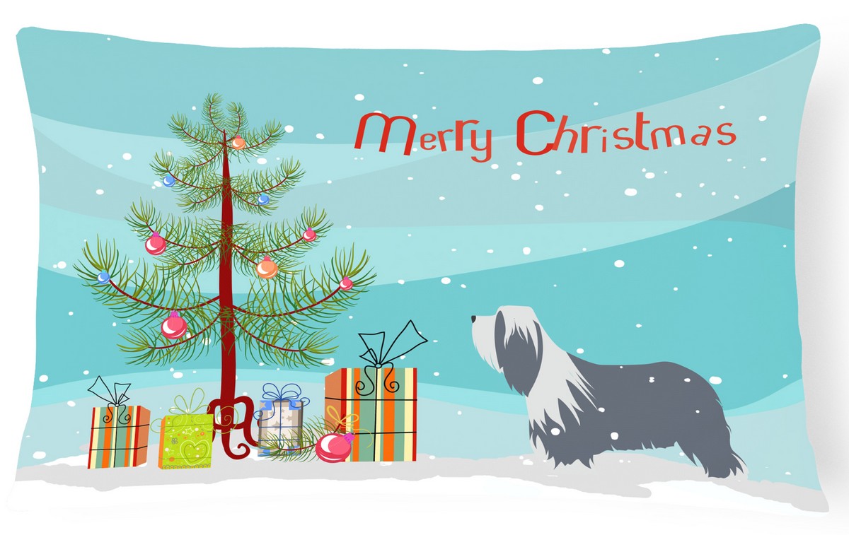 Bearded Collie Dog Merry Christmas Tree Canvas Fabric Decorative Pillow