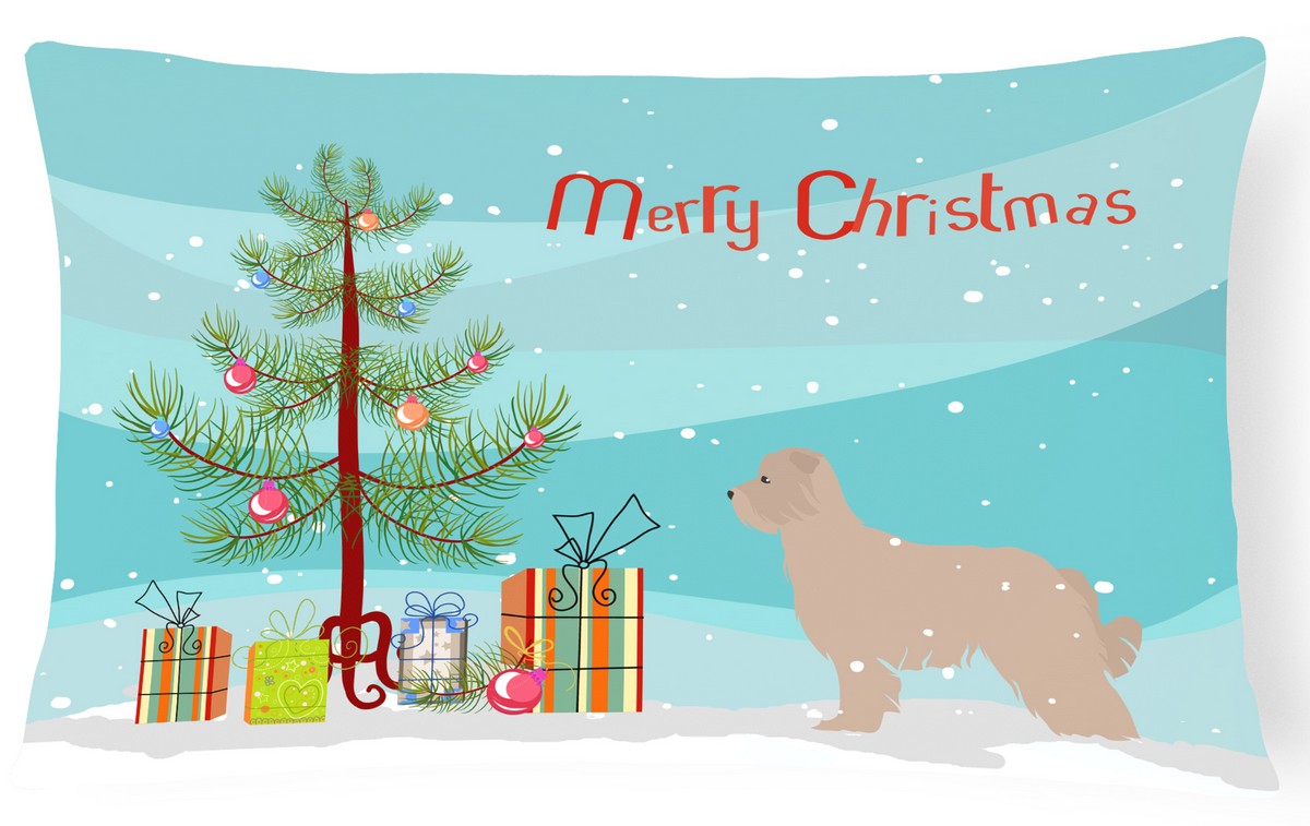 Pyrenean Shepherd Dog Merry Christmas Tree Canvas Fabric Decorative Pillow