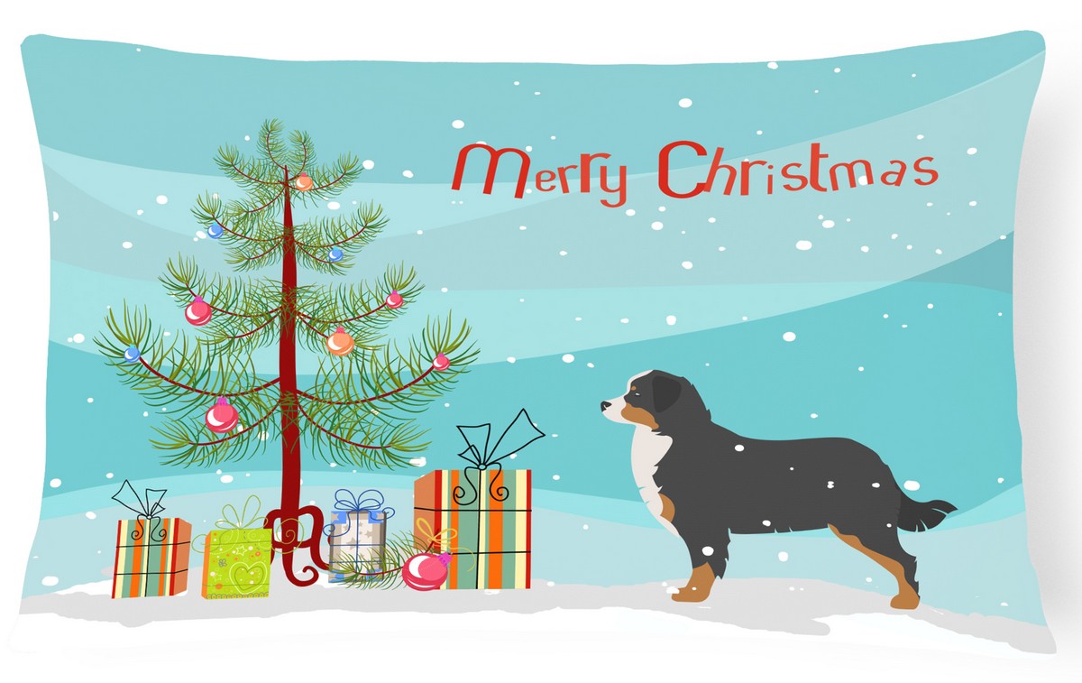 Bernese Mountain Dog Merry Christmas Tree Canvas Fabric Decorative Pillow