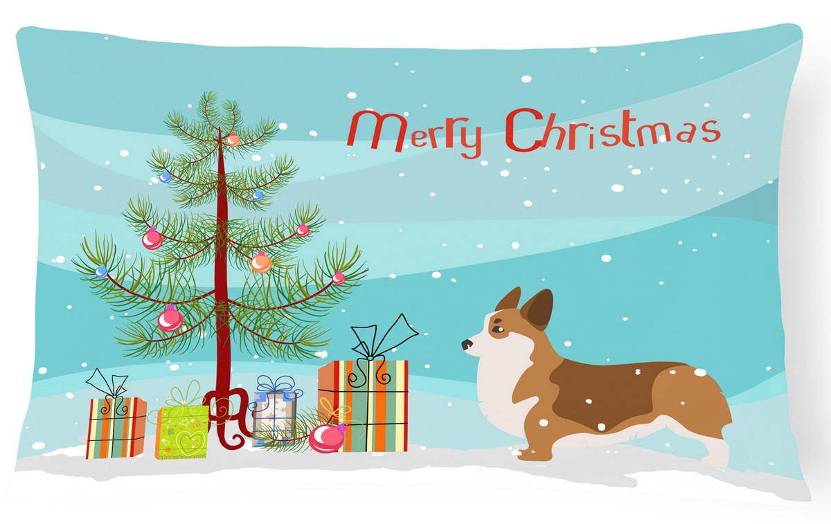 Corgi Merry Christmas Tree Canvas Fabric Decorative Pillow