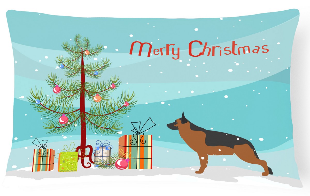 German Shepherd Merry Christmas Tree Canvas Fabric Decorative Pillow