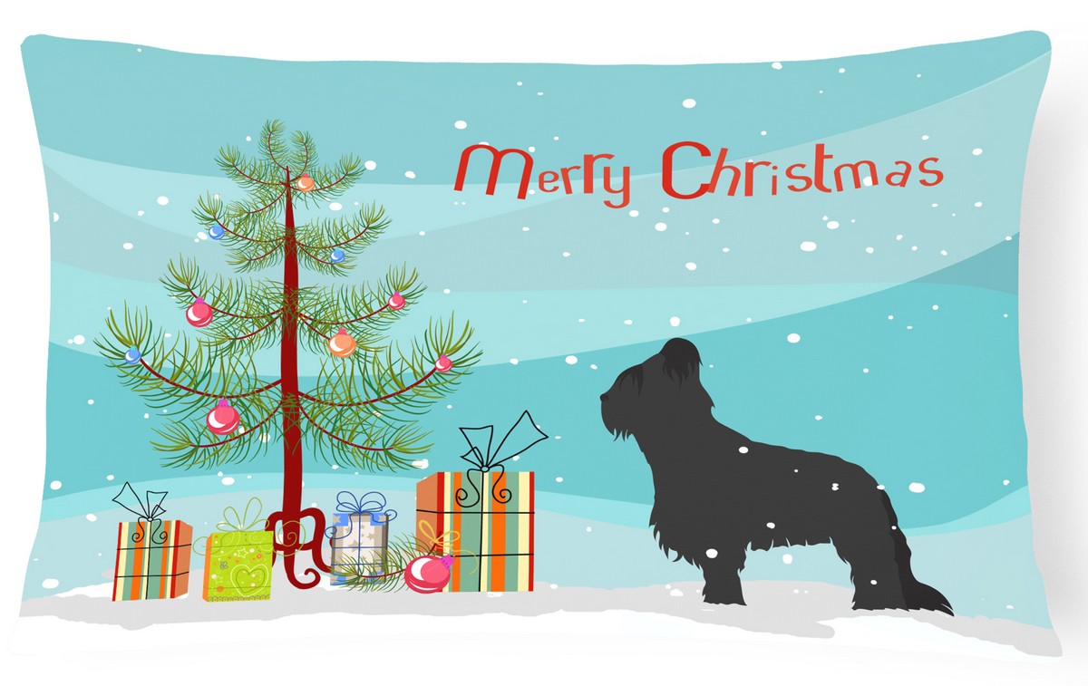 Briard Merry Christmas Tree Canvas Fabric Decorative Pillow