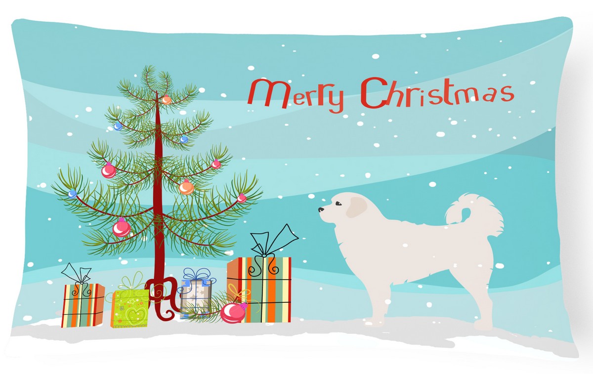 Polish Tatra Sheepdog Merry Christmas Tree Canvas Fabric Decorative Pillow