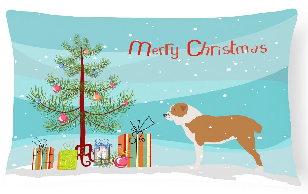 Central Asian Shepherd Dog Merry Christmas Tree Canvas Fabric Decorative Pillow