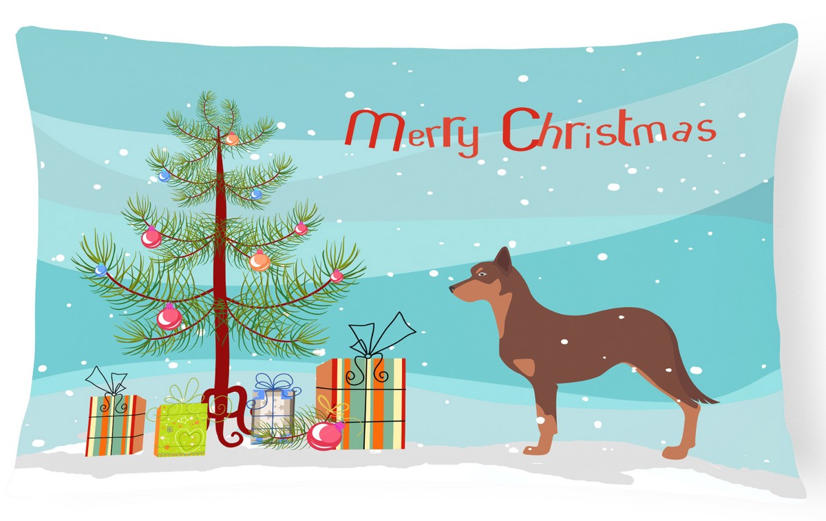 Australian Kelpie Dog Merry Christmas Tree Canvas Fabric Decorative Pillow