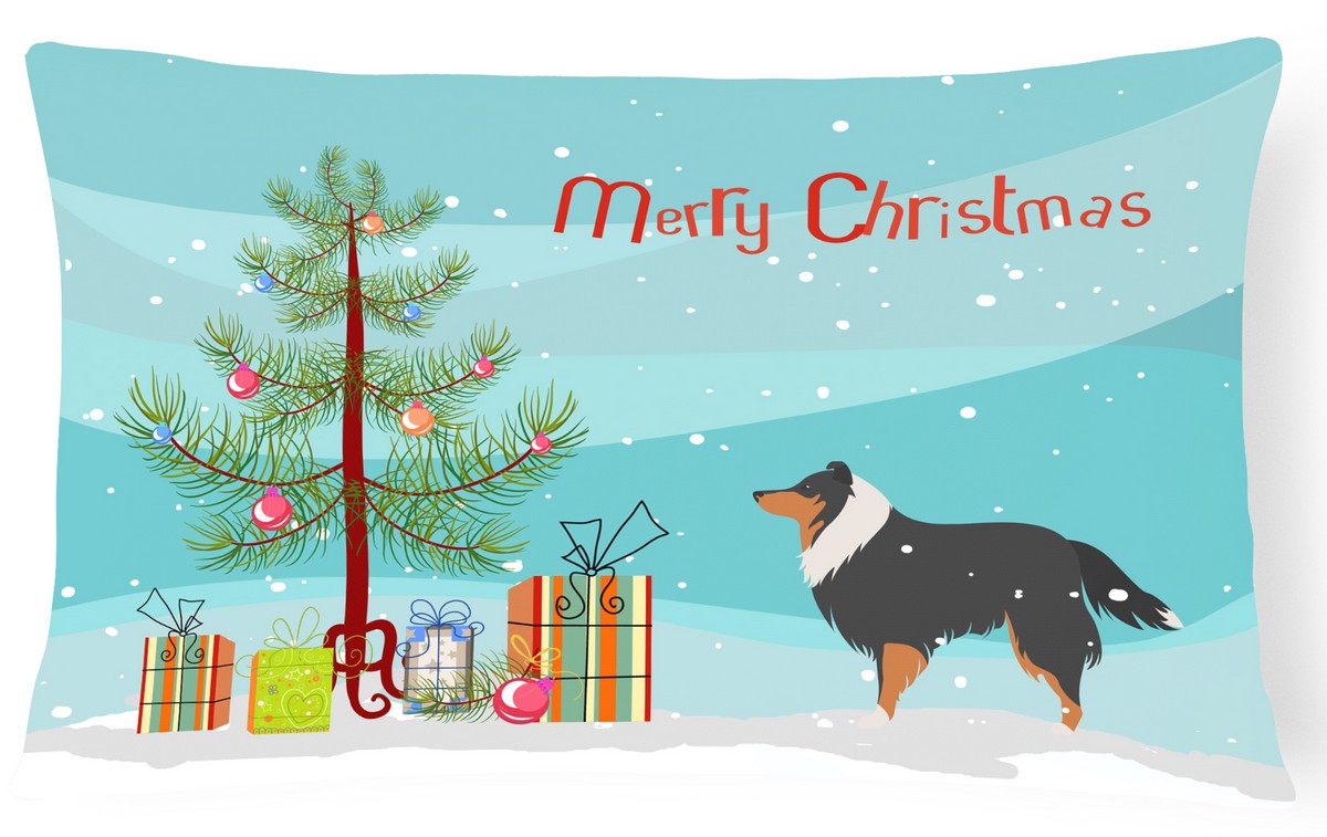 Sheltie & Shetland Sheepdog Merry Christmas Tree Canvas Fabric Decorative Pillow