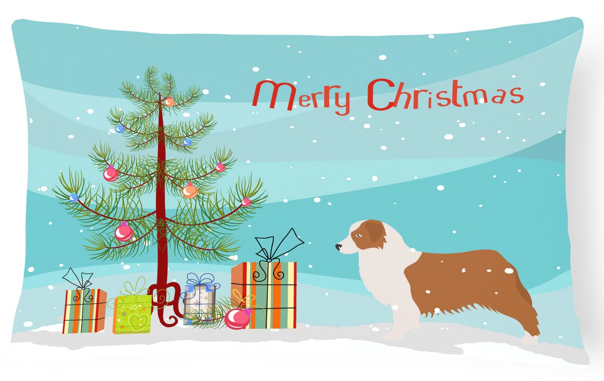 Australian Shepherd Dog Merry Christmas Tree Canvas Fabric Decorative Pillow