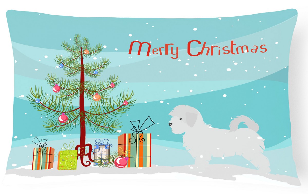 Maltese Merry Christmas Tree Canvas Fabric Decorative Pillow
