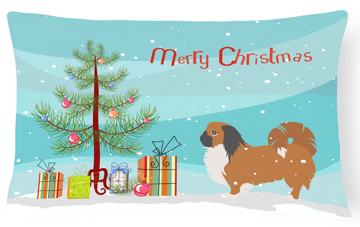 Pekingese Merry Christmas Tree Canvas Fabric Decorative Pillow