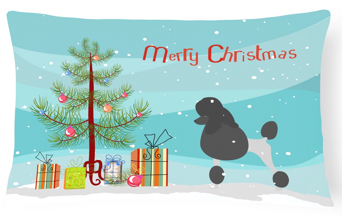 Poodle Merry Christmas Tree Canvas Fabric Decorative Pillow