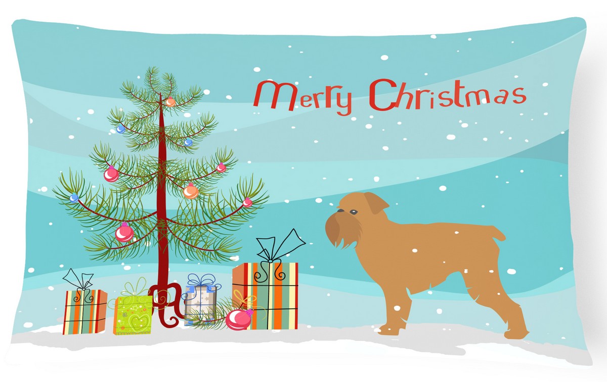Brussels Griffon Merry Christmas Tree Canvas Fabric Decorative Pillow