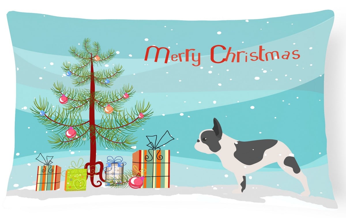 French Bulldog Merry Christmas Tree Canvas Fabric Decorative Pillow