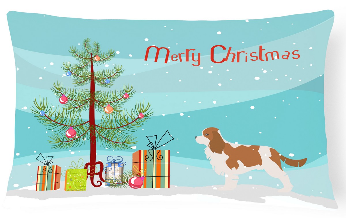 BB2967PW1216 Cavalier King Charles Spaniel Merry Christmas Tree Canvas Fabric Decorative Pillow