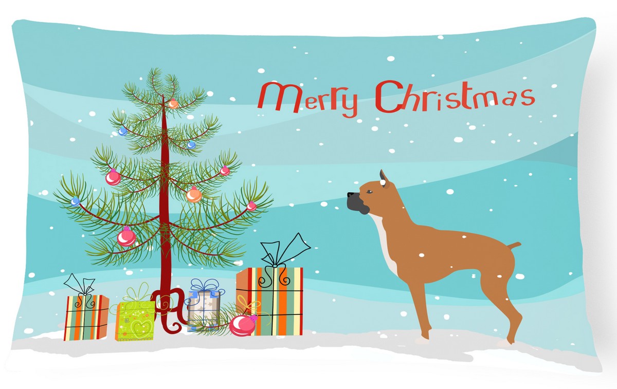 Boxer Merry Christmas Tree Canvas Fabric Decorative Pillow