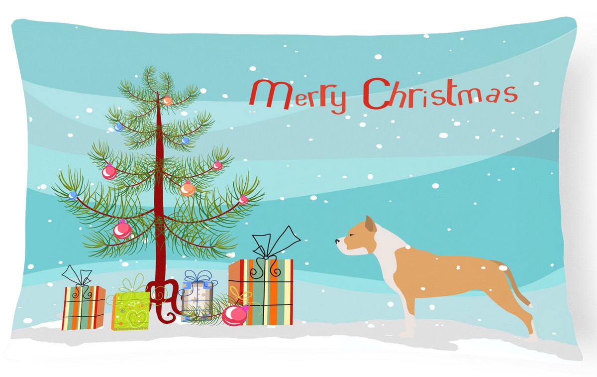 Staffordshire Bull Terrier Merry Christmas Tree Canvas Fabric Decorative Pillow