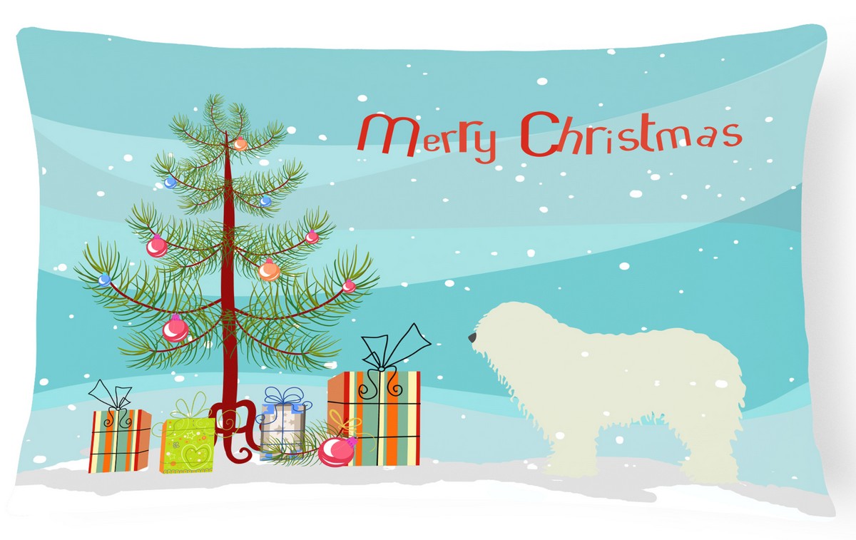 BB2973PW1216 Komondor Merry Christmas Tree Canvas Fabric Decorative Pillow