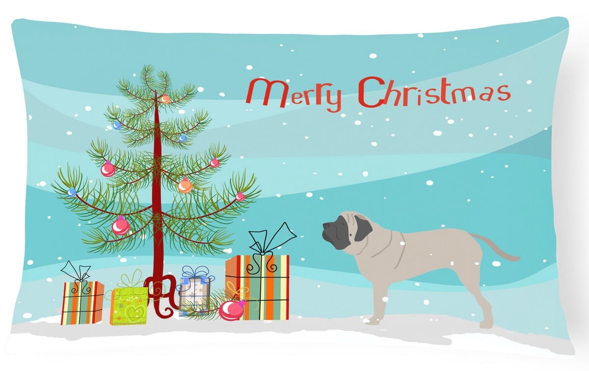 English Mastiff Merry Christmas Tree Canvas Fabric Decorative Pillow