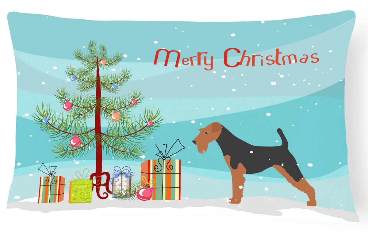 Airedale Terrier Merry Christmas Tree Canvas Fabric Decorative Pillow