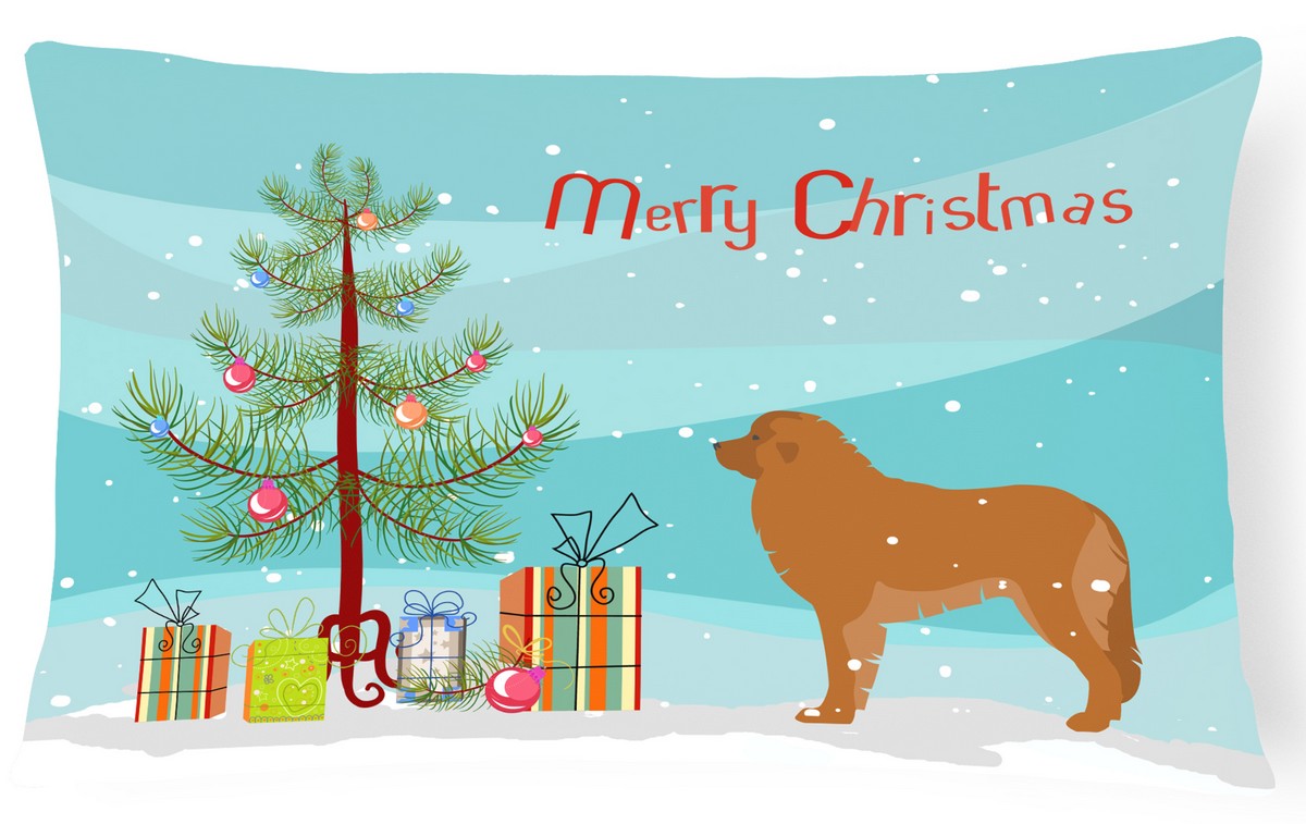 Leonberger Merry Christmas Tree Canvas Fabric Decorative Pillow