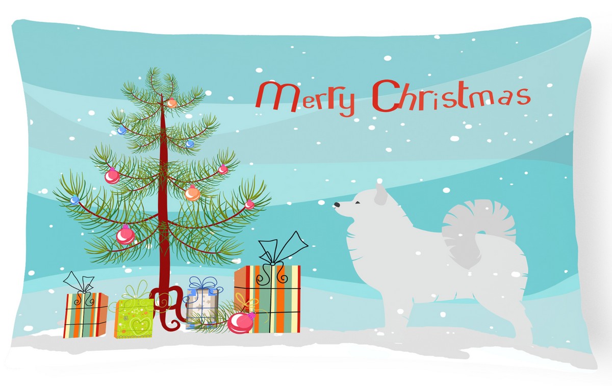BB2977PW1216 Samoyed Merry Christmas Tree Canvas Fabric Decorative Pillow