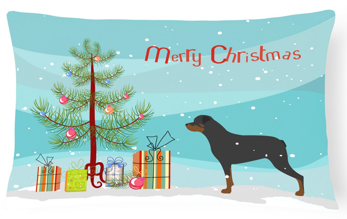Rottweiler Merry Christmas Tree Canvas Fabric Decorative Pillow