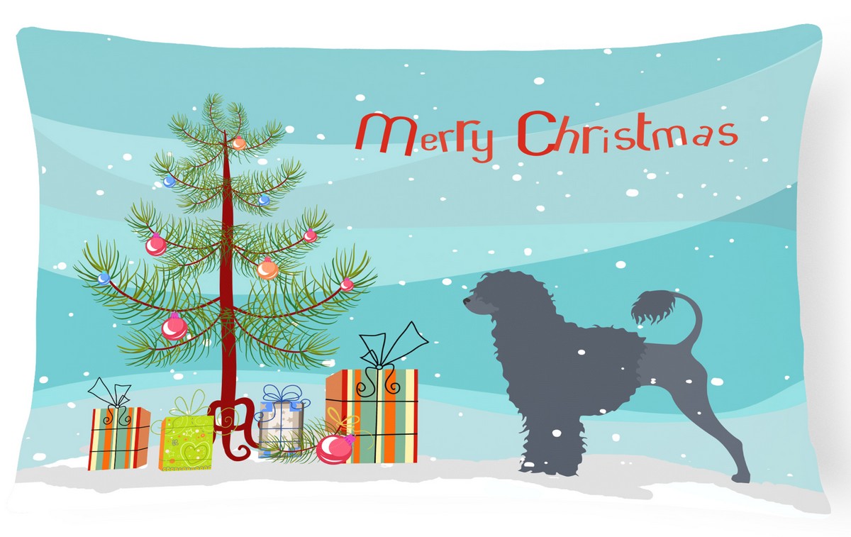 Portuguese Water Dog Merry Christmas Tree Canvas Fabric Decorative Pillow