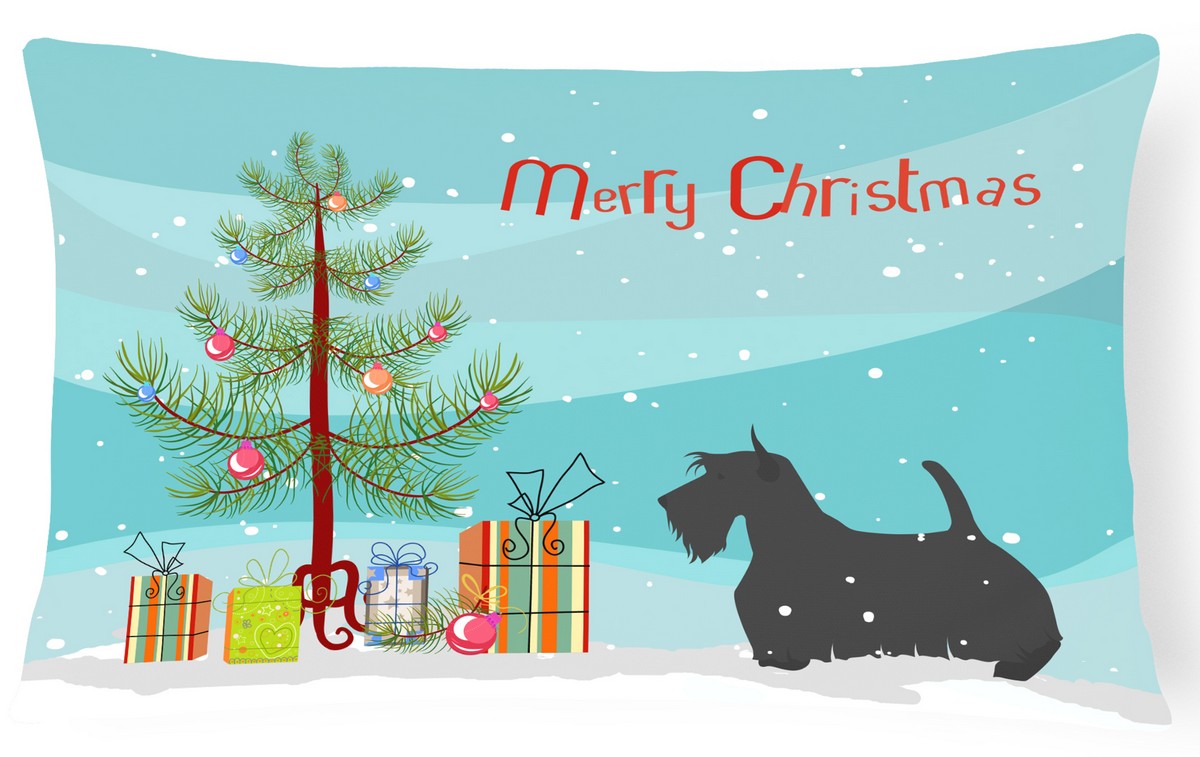 Scottish Terrier Merry Christmas Tree Canvas Fabric Decorative Pillow