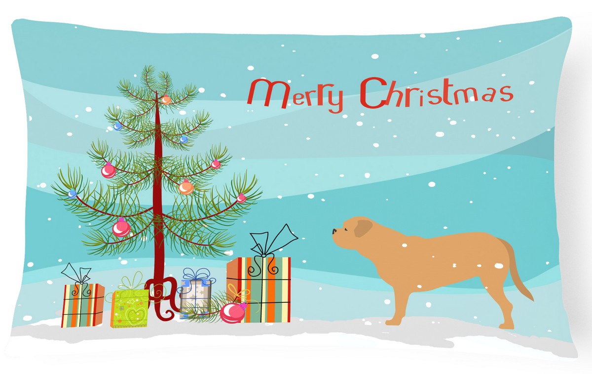 BB2988PW1216 Dogue de Bordeaux Merry Christmas Tree Canvas Fabric Decorative Pillow