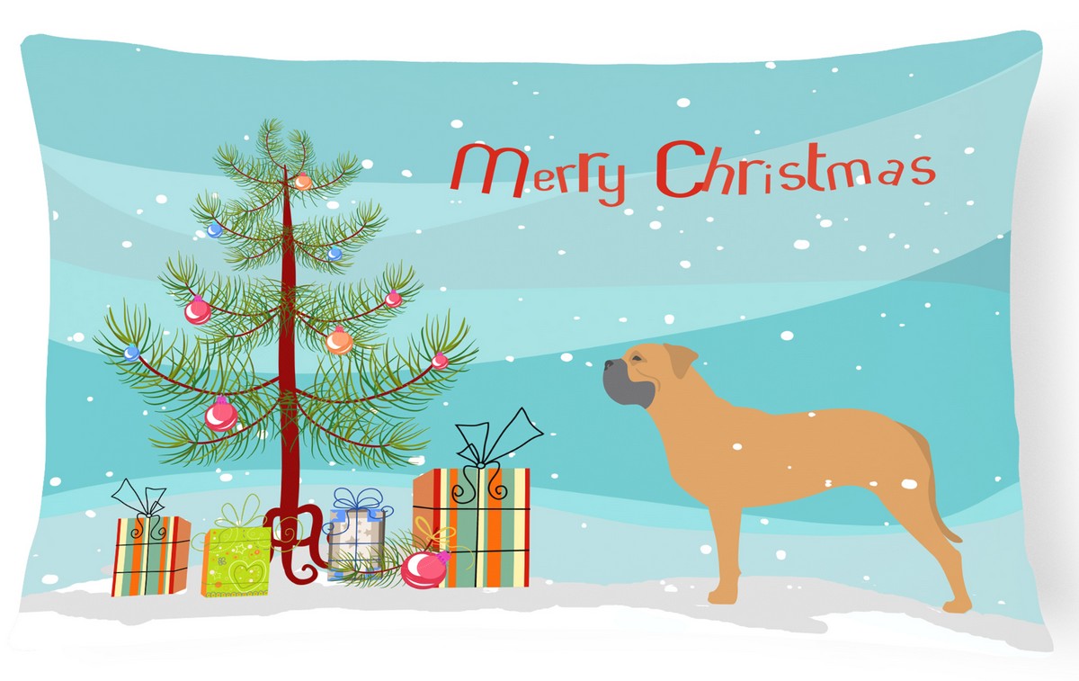 Bullmastiff Merry Christmas Tree Canvas Fabric Decorative Pillow