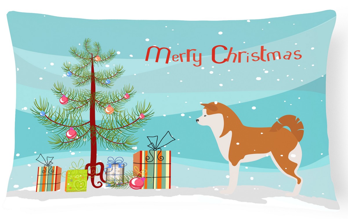 Akita Merry Christmas Tree Canvas Fabric Decorative Pillow