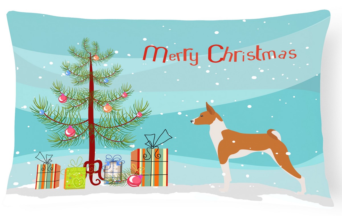 Basenji Merry Christmas Tree Canvas Fabric Decorative Pillow